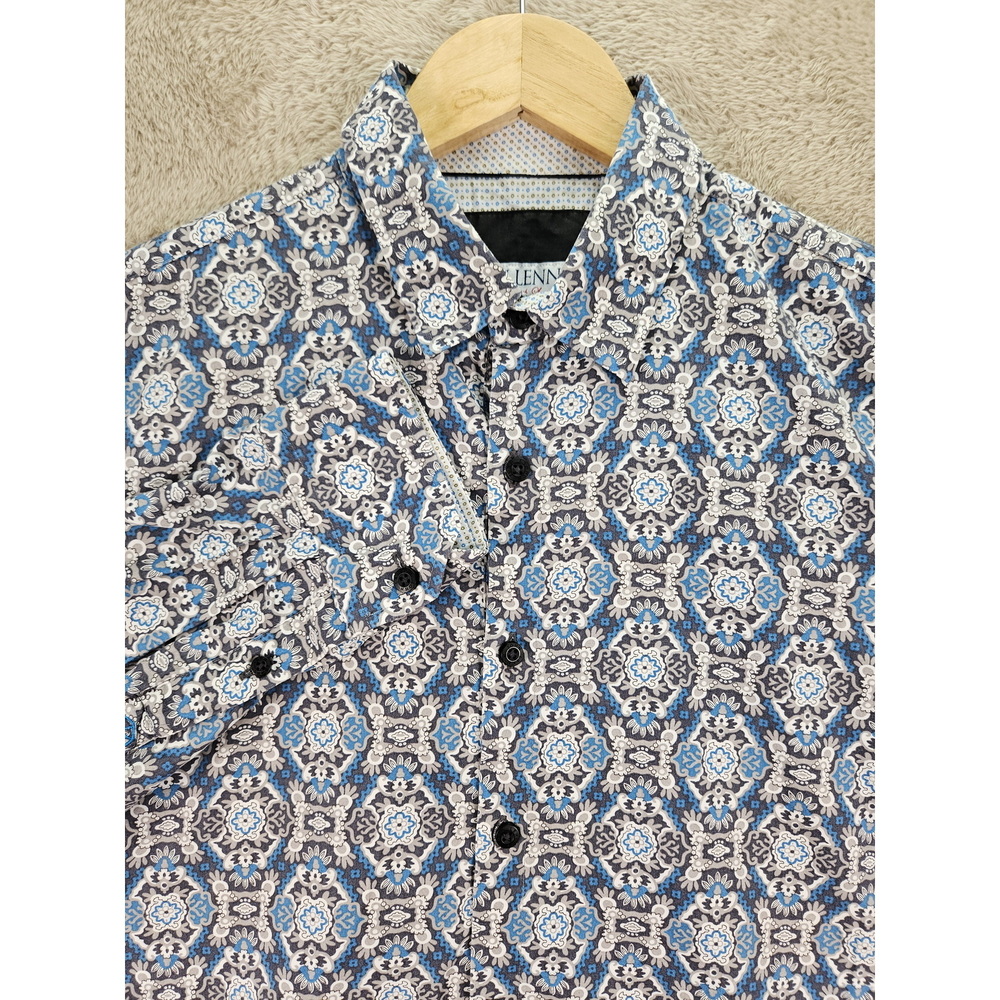 John Lennon Dress Shirt 100% Cotton Geometric Paisley Pattern Size M